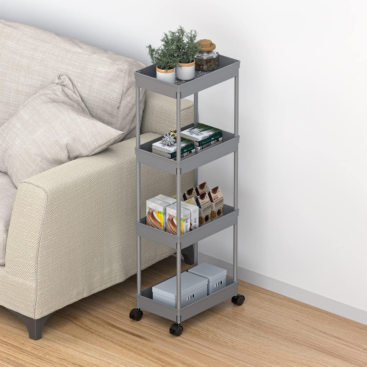 Clear 3-Tier Plastic Rolling Utility Cart with Wheels