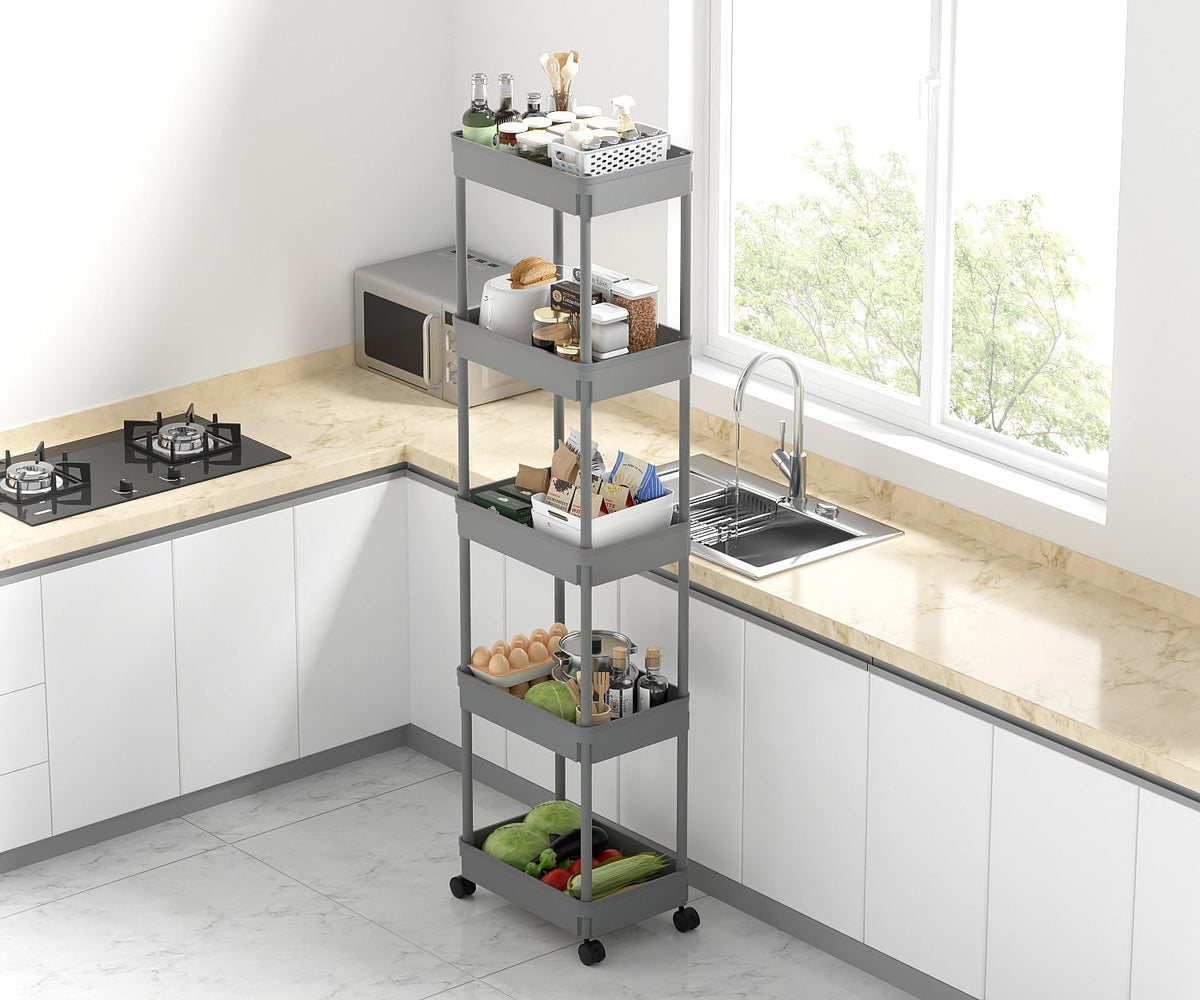 Clear 3-Tier Plastic Rolling Utility Cart with Wheels