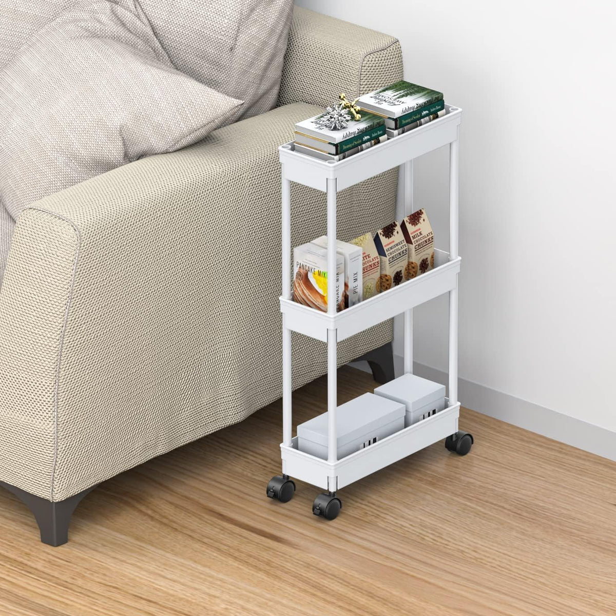 Clear 3-Tier Plastic Rolling Utility Cart with Wheels