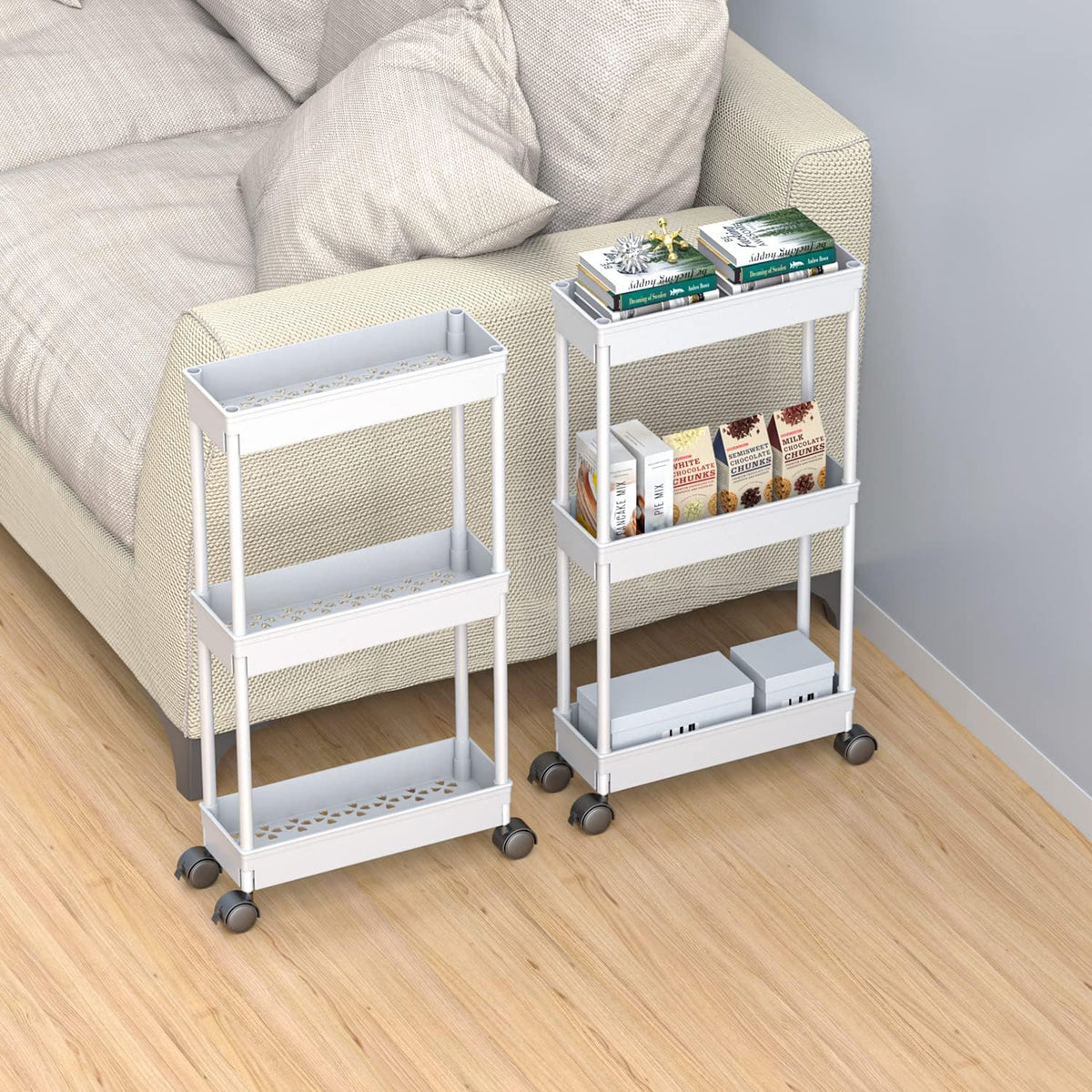 Clear 3-Tier Plastic Rolling Utility Cart with Wheels