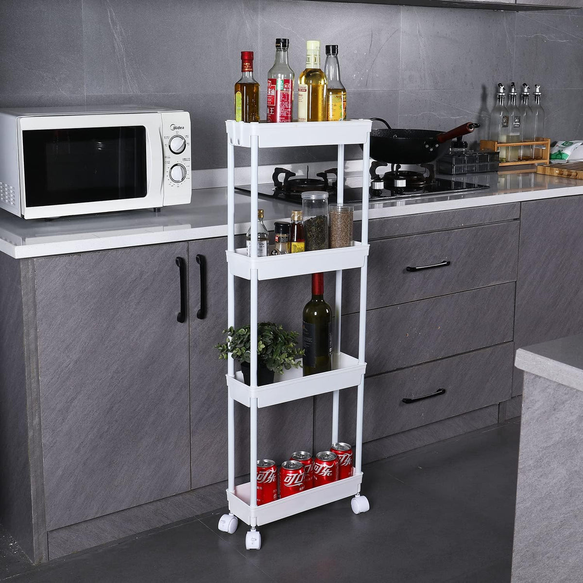 Clear 3-Tier Plastic Rolling Utility Cart with Wheels
