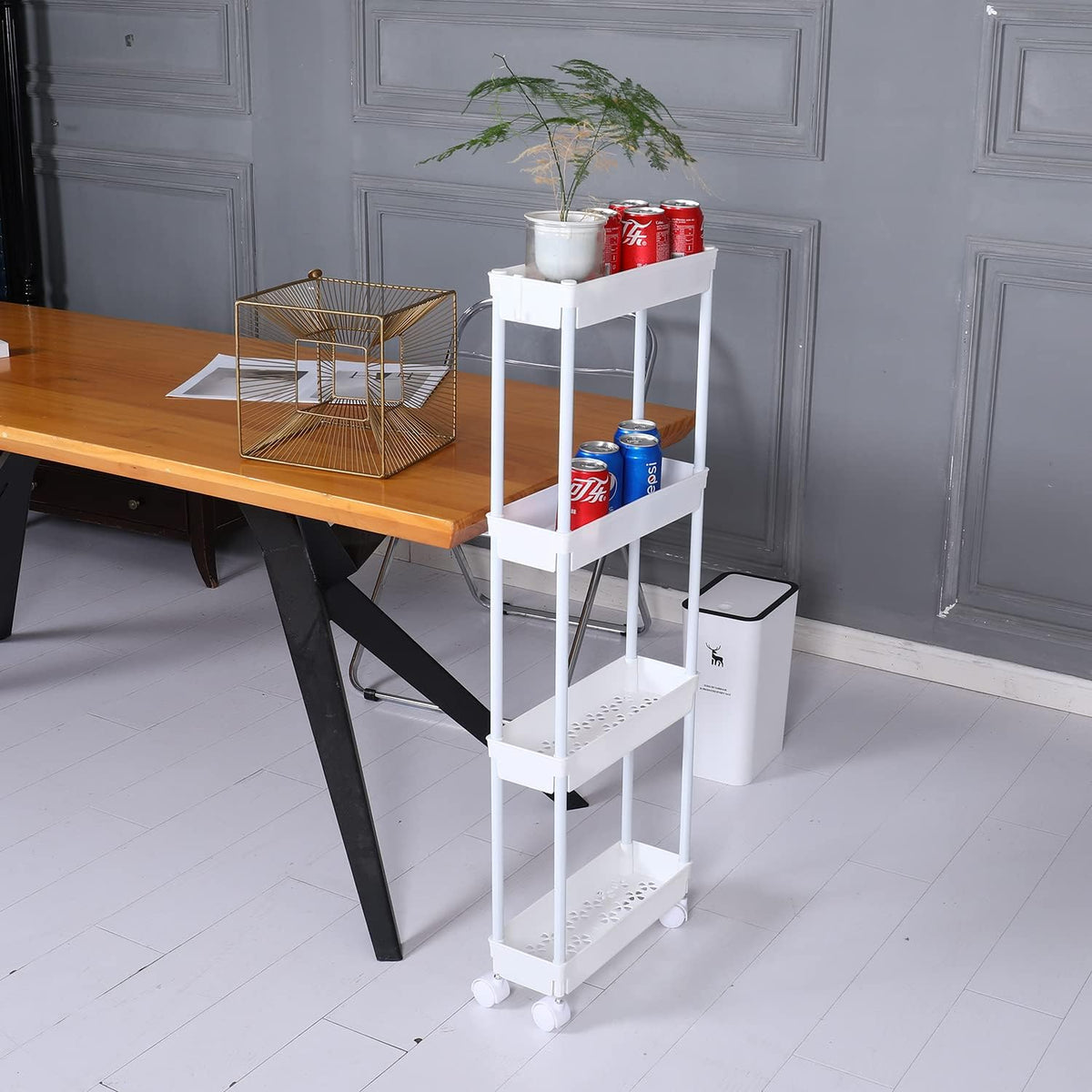 Clear 3-Tier Plastic Rolling Utility Cart with Wheels