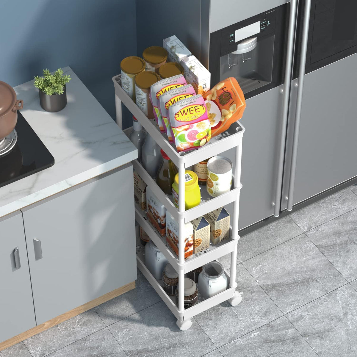 Clear 3-Tier Plastic Rolling Utility Cart with Wheels
