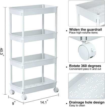 Clear 3-Tier Plastic Rolling Utility Cart with Wheels