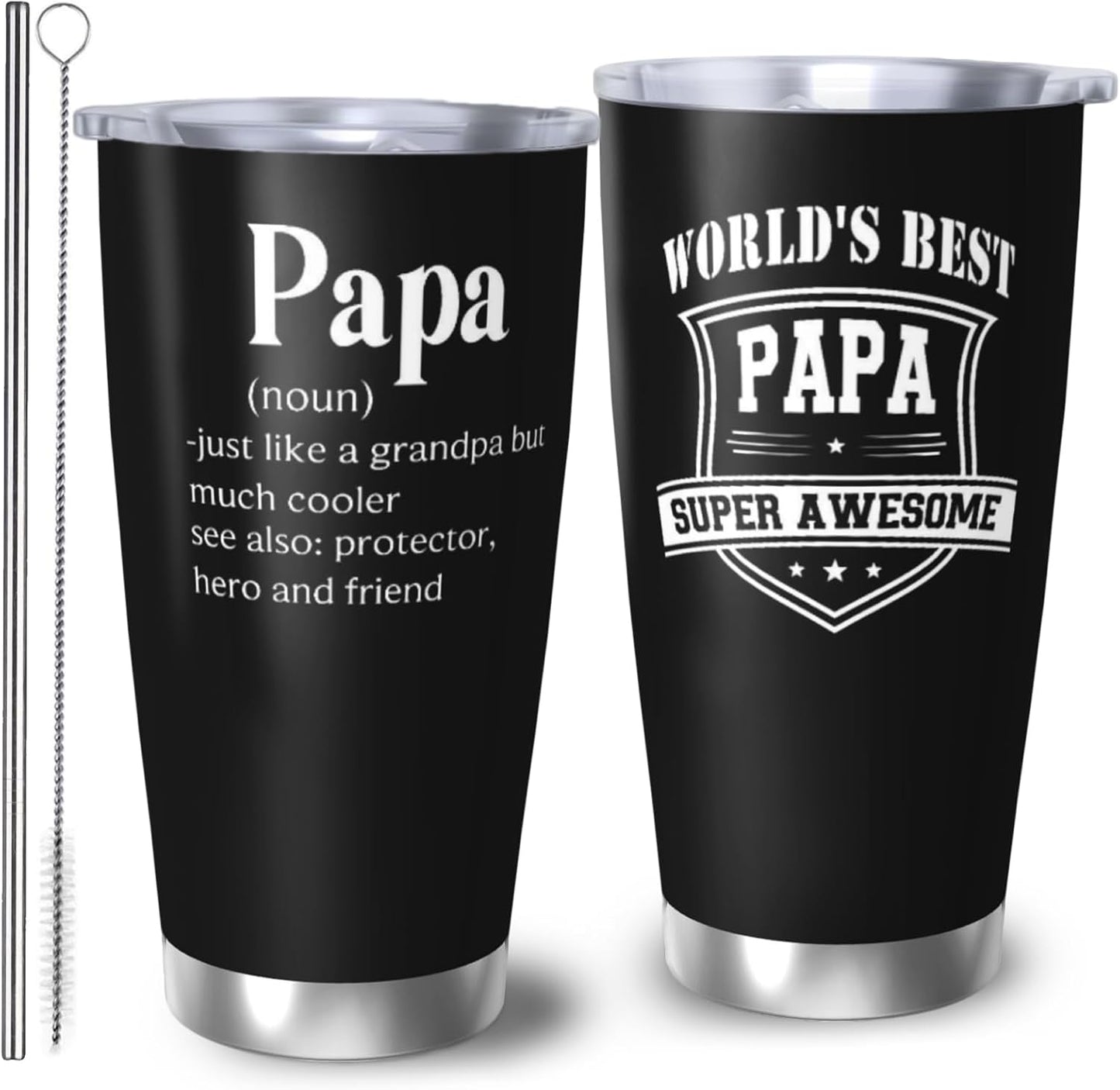 Papa Birthday Gifts 20oz Tumbler, Grandpa Gift for Men Papas | Best Papa Coffee Mug Cup, Heartfelt Birthday Present for Grandpa from Grandkids