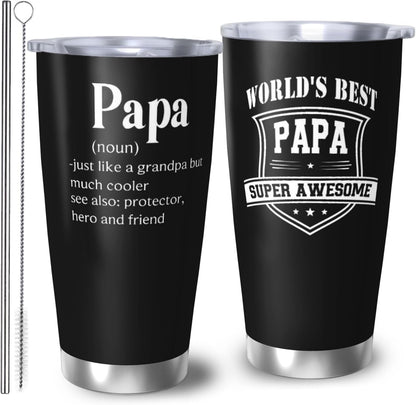 Papa Birthday Gifts 20oz Tumbler, Grandpa Gift for Men Papas | Best Papa Coffee Mug Cup, Heartfelt Birthday Present for Grandpa from Grandkids
