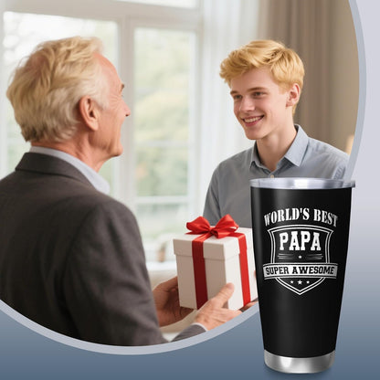 Papa Birthday Gifts 20oz Tumbler, Grandpa Gift for Men Papas | Best Papa Coffee Mug Cup, Heartfelt Birthday Present for Grandpa from Grandkids