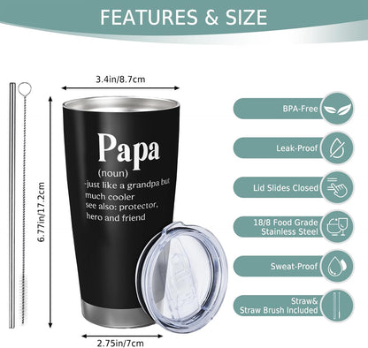 Papa Birthday Gifts 20oz Tumbler, Grandpa Gift for Men Papas | Best Papa Coffee Mug Cup, Heartfelt Birthday Present for Grandpa from Grandkids