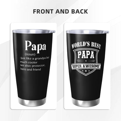 Papa Birthday Gifts 20oz Tumbler, Grandpa Gift for Men Papas | Best Papa Coffee Mug Cup, Heartfelt Birthday Present for Grandpa from Grandkids