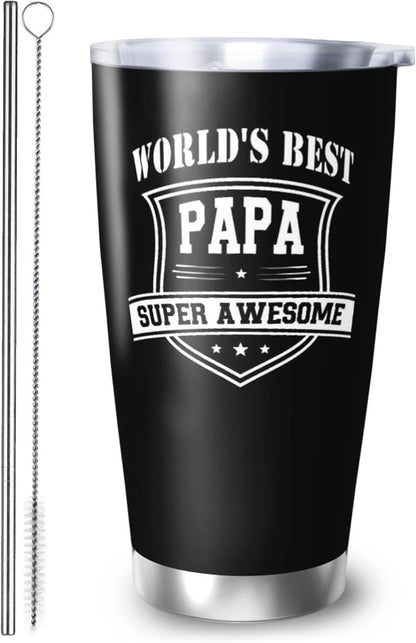 Papa Birthday Gifts 20oz Tumbler, Grandpa Gift for Men Papas | Best Papa Coffee Mug Cup, Heartfelt Birthday Present for Grandpa from Grandkids