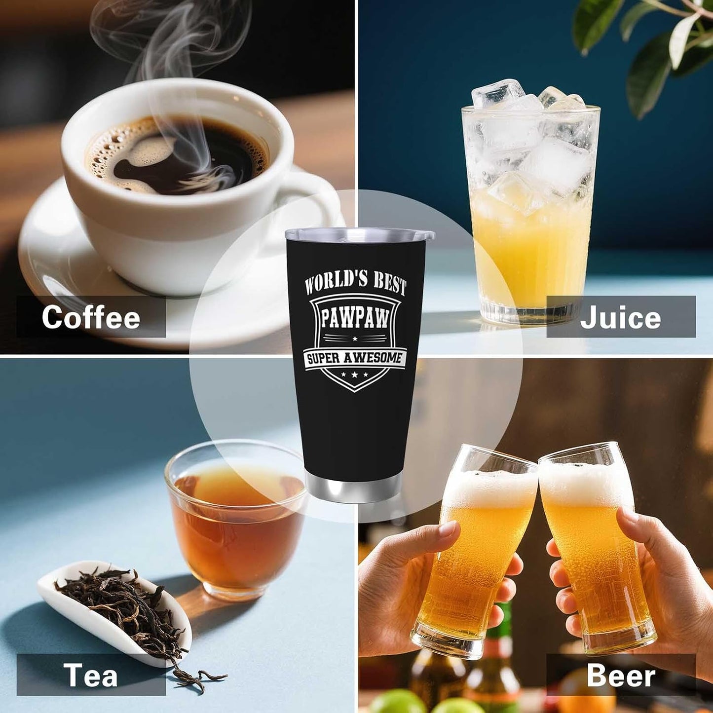 Papa Birthday Gifts 20oz Tumbler, Grandpa Gift for Men Papas | Best Papa Coffee Mug Cup, Heartfelt Birthday Present for Grandpa from Grandkids
