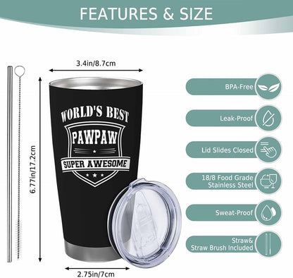 Papa Birthday Gifts 20oz Tumbler, Grandpa Gift for Men Papas | Best Papa Coffee Mug Cup, Heartfelt Birthday Present for Grandpa from Grandkids