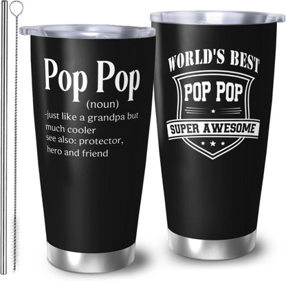 Papa Birthday Gifts 20oz Tumbler, Grandpa Gift for Men Papas | Best Papa Coffee Mug Cup, Heartfelt Birthday Present for Grandpa from Grandkids