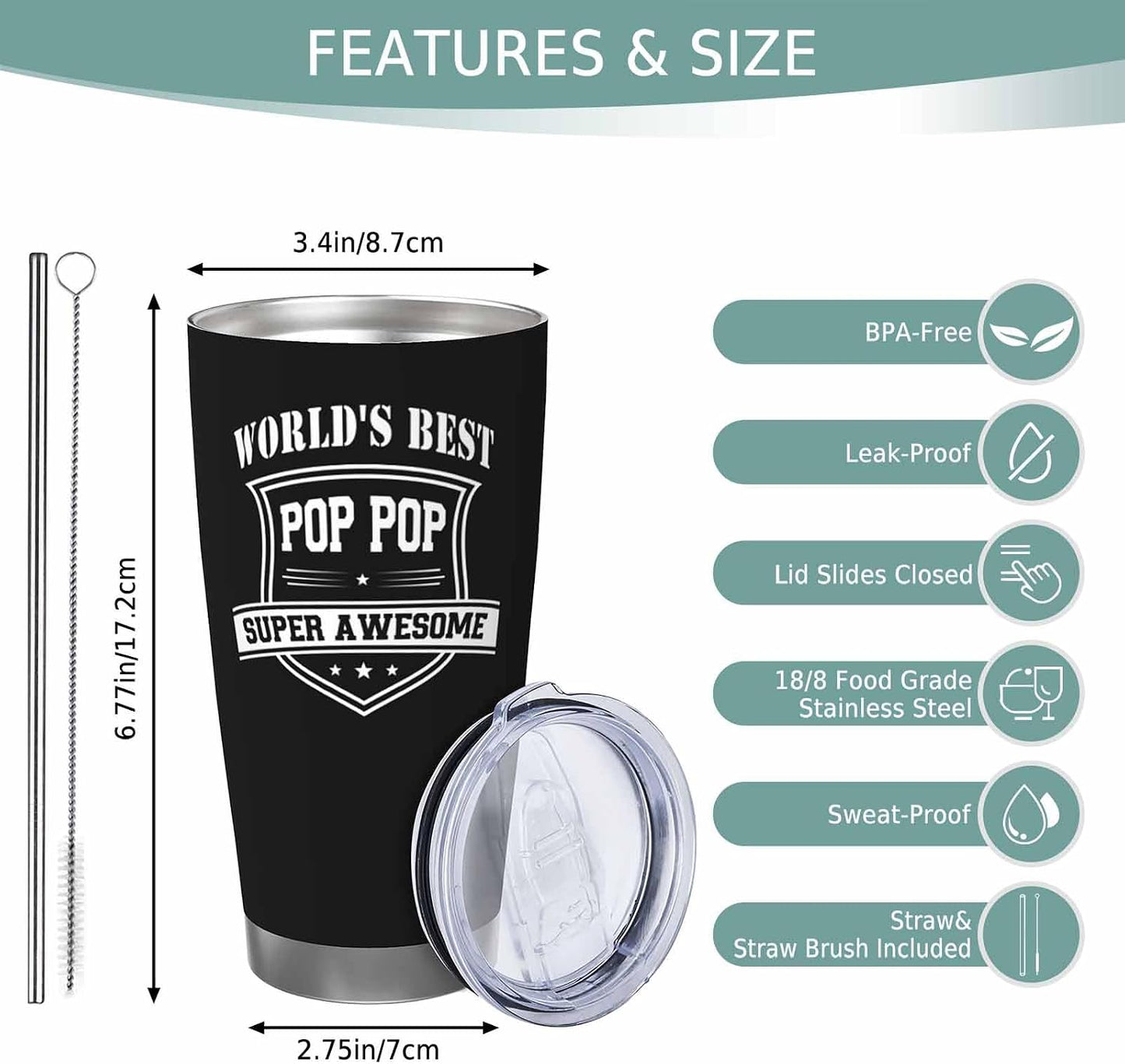 Papa Birthday Gifts 20oz Tumbler, Grandpa Gift for Men Papas | Best Papa Coffee Mug Cup, Heartfelt Birthday Present for Grandpa from Grandkids