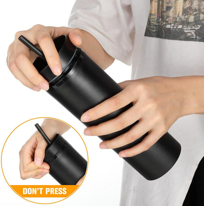 8 Pcs Skinny Tumbler with Lid and Straw, 16 oz Matte Acrylic Tumbler Insulated Double Wall Plastic Reusable Cups Vinyl Customized DIY Gifts for Parties, Birthday, Home, Office (Black)