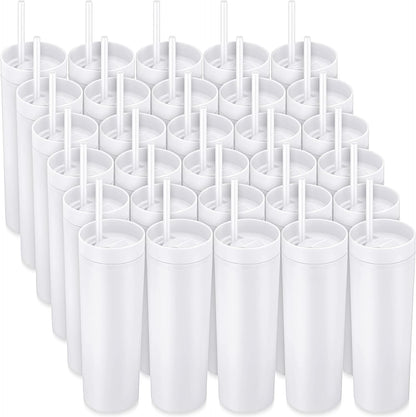 8 Pcs Skinny Tumbler with Lid and Straw, 16 oz Matte Acrylic Tumbler Insulated Double Wall Plastic Reusable Cups Vinyl Customized DIY Gifts for Parties, Birthday, Home, Office (Black)