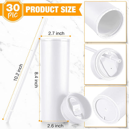 8 Pcs Skinny Tumbler with Lid and Straw, 16 oz Matte Acrylic Tumbler Insulated Double Wall Plastic Reusable Cups Vinyl Customized DIY Gifts for Parties, Birthday, Home, Office (Black)