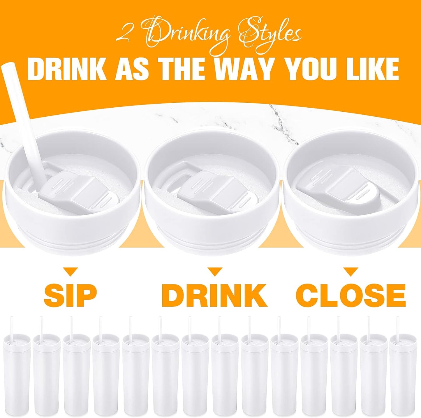 8 Pcs Skinny Tumbler with Lid and Straw, 16 oz Matte Acrylic Tumbler Insulated Double Wall Plastic Reusable Cups Vinyl Customized DIY Gifts for Parties, Birthday, Home, Office (Black)