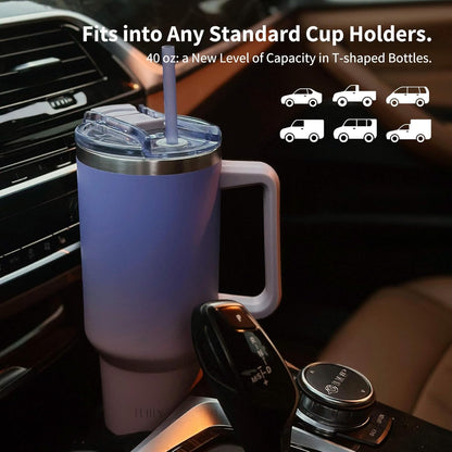 40 oz Stainless Steel Tumbler with Handle - Vacuum Insulated Travel Cup, Splash-Proof & Leakproof Lid, 2 Straws & Brush | Keeps Cold 34H/Hot 12H, Cupholder Friendly, Coastal Breeze