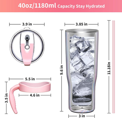 40 oz Stainless Steel Tumbler with Handle - Vacuum Insulated Travel Cup, Splash-Proof & Leakproof Lid, 2 Straws & Brush | Keeps Cold 34H/Hot 12H, Cupholder Friendly, Coastal Breeze