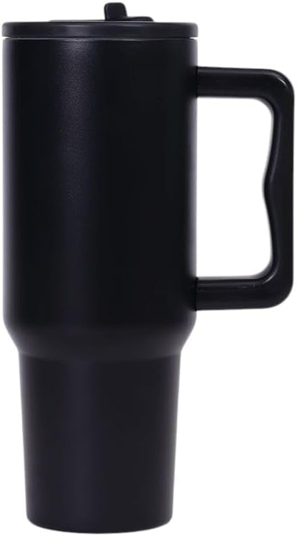 40oz Stainless Steel Tumbler with Flip Straw & Handle | Vacuum Insulated Travel Mug | Leak-Proof Lid | Hot & Cold Drinks | BPA-Free | Perfect for Office, Gym & Outdoors (Black)
