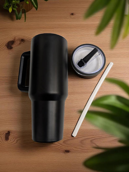 40oz Stainless Steel Tumbler with Flip Straw & Handle | Vacuum Insulated Travel Mug | Leak-Proof Lid | Hot & Cold Drinks | BPA-Free | Perfect for Office, Gym & Outdoors (Black)