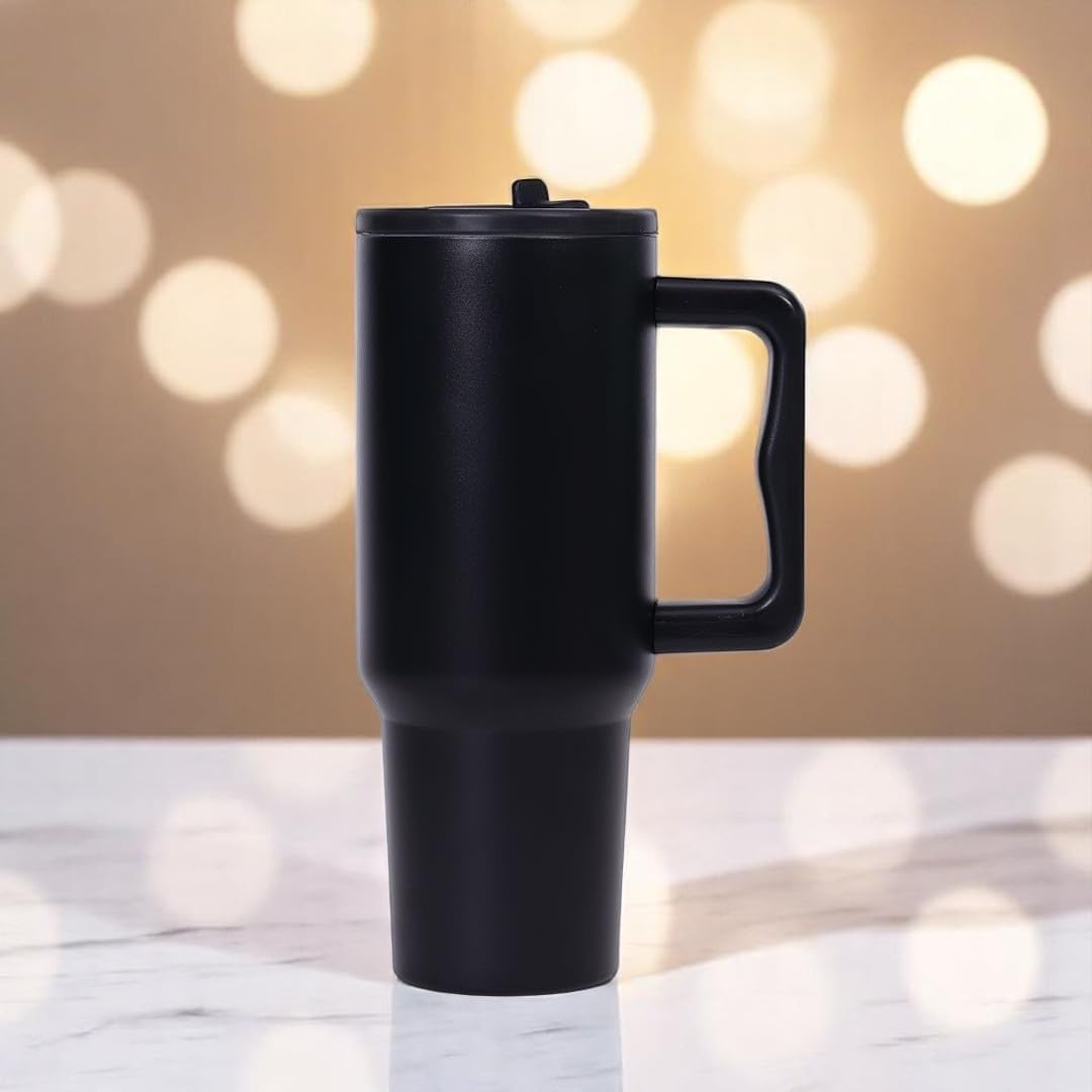 40oz Stainless Steel Tumbler with Flip Straw & Handle | Vacuum Insulated Travel Mug | Leak-Proof Lid | Hot & Cold Drinks | BPA-Free | Perfect for Office, Gym & Outdoors (Black)