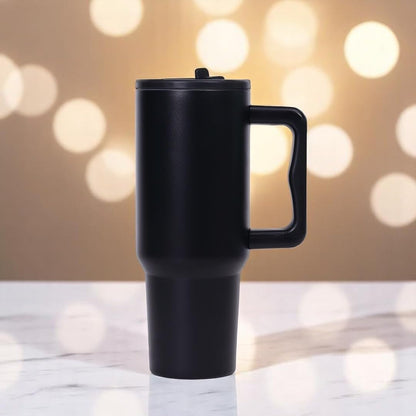 40oz Stainless Steel Tumbler with Flip Straw & Handle | Vacuum Insulated Travel Mug | Leak-Proof Lid | Hot & Cold Drinks | BPA-Free | Perfect for Office, Gym & Outdoors (Black)