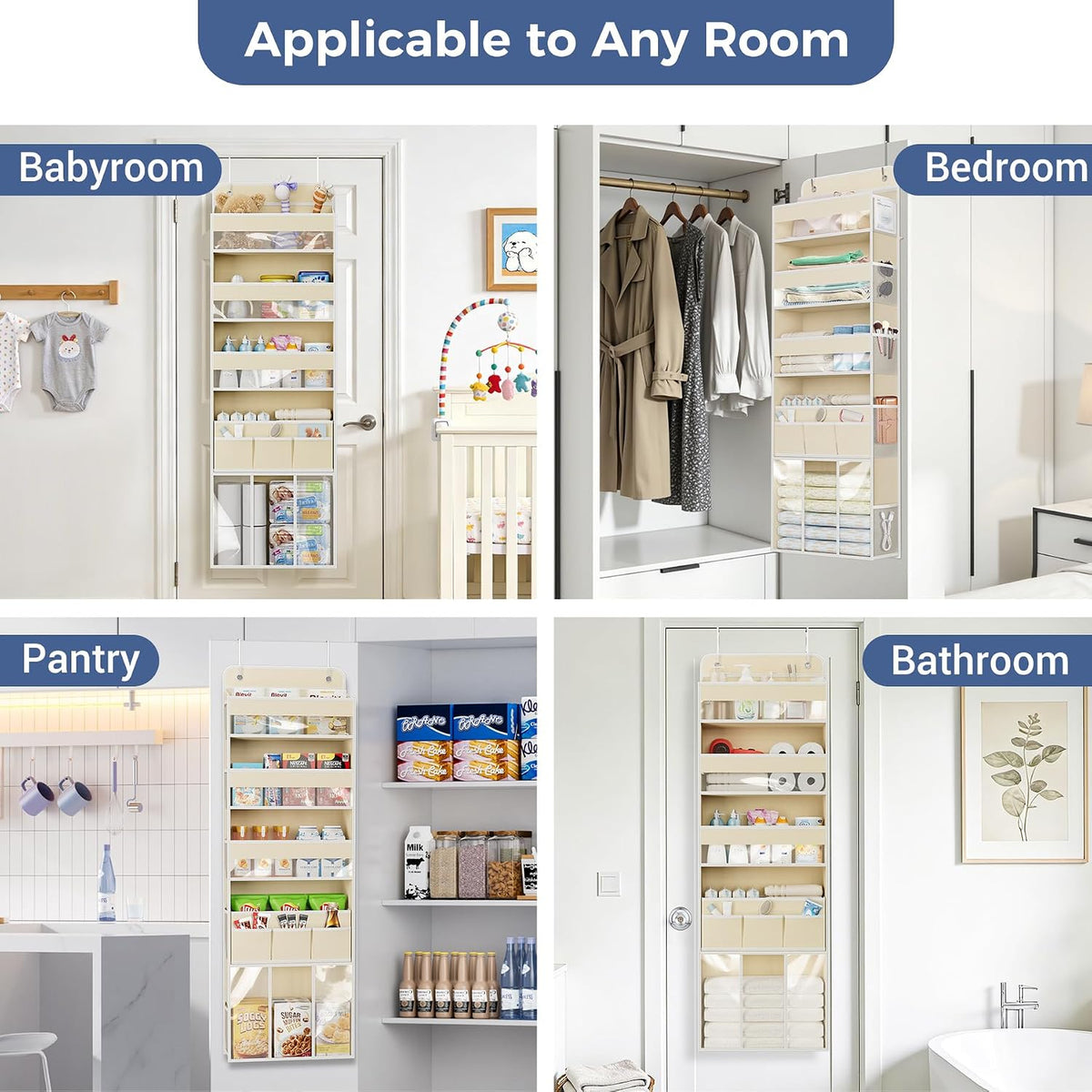 Over the Door Organizer, 5-Shelf Hanging Organizer, Grey