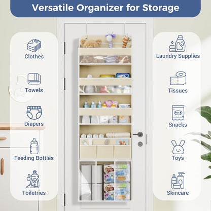 Over the Door Organizer, 5-Shelf Hanging Organizer, Grey
