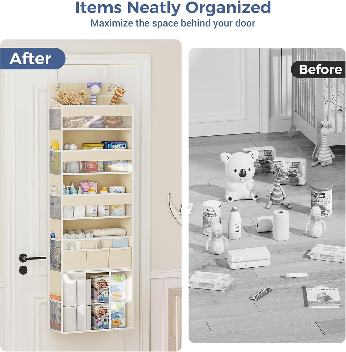 Over the Door Organizer, 5-Shelf Hanging Organizer, Grey