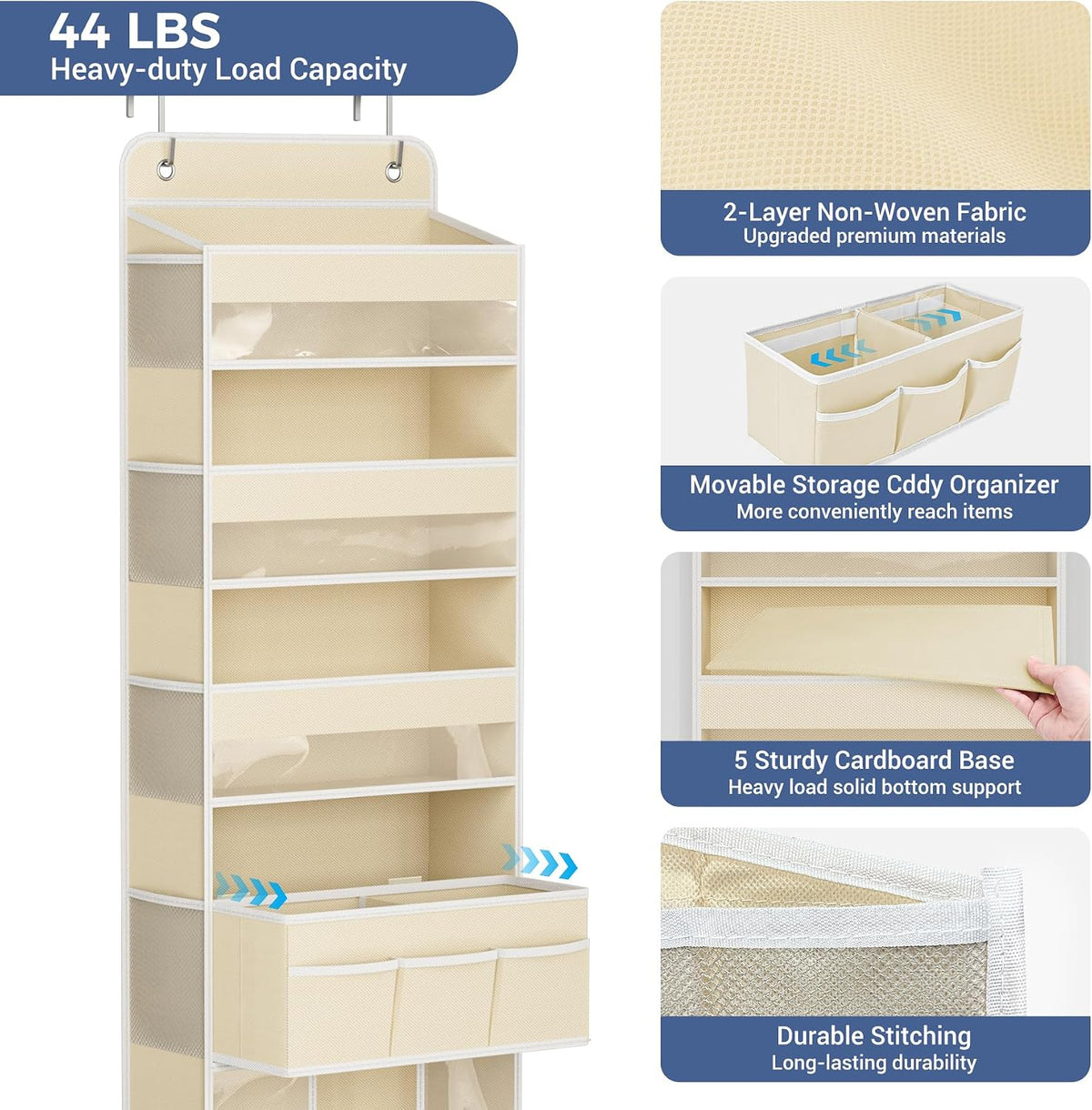 Over the Door Organizer, 5-Shelf Hanging Organizer, Grey