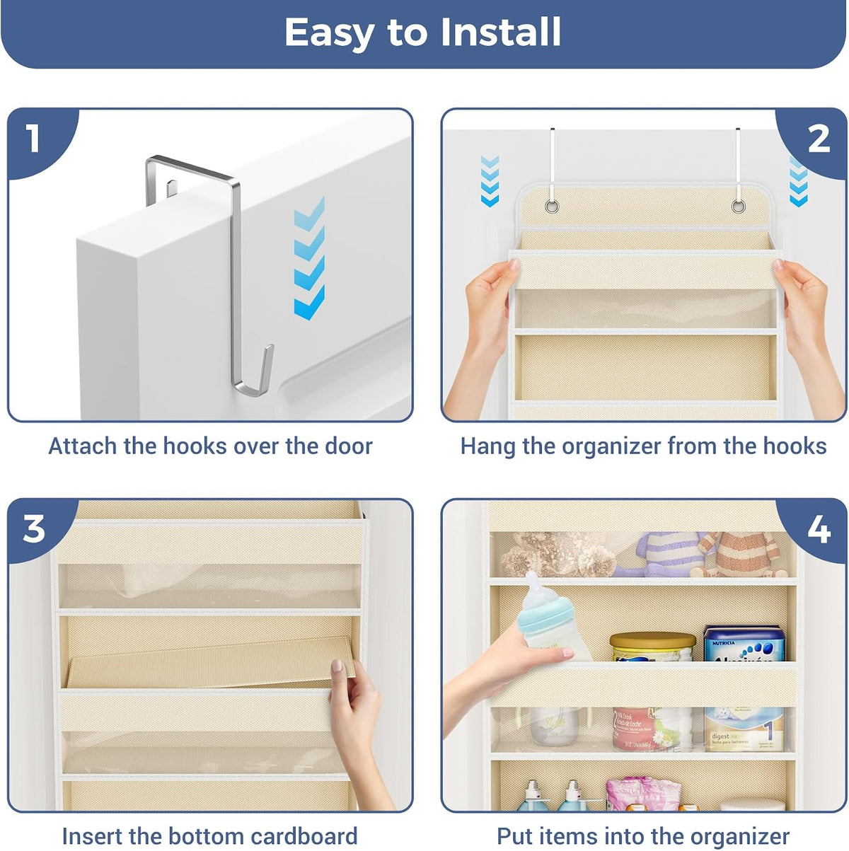 Over the Door Organizer, 5-Shelf Hanging Organizer, Grey