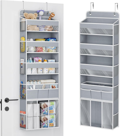 Over the Door Organizer, 5-Shelf Hanging Organizer, Grey