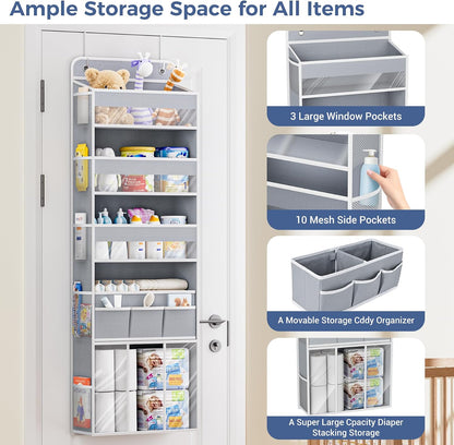 Over the Door Organizer, 5-Shelf Hanging Organizer, Grey