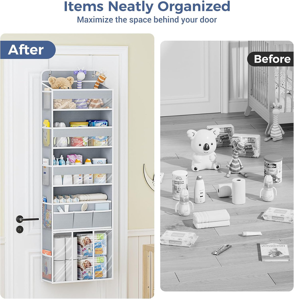Over the Door Organizer, 5-Shelf Hanging Organizer, Grey