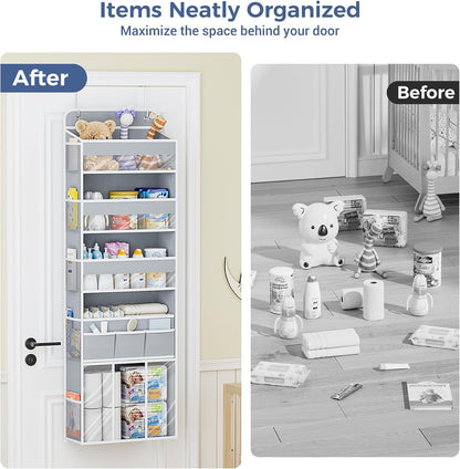 Over the Door Organizer, 5-Shelf Hanging Organizer, Grey