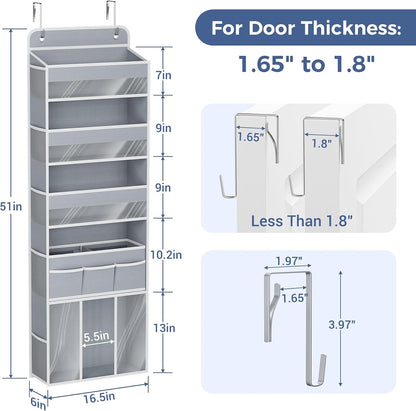 Over the Door Organizer, 5-Shelf Hanging Organizer, Grey