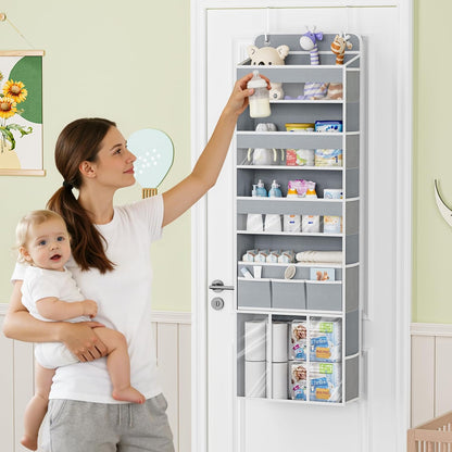 Over the Door Organizer, 5-Shelf Hanging Organizer, Grey