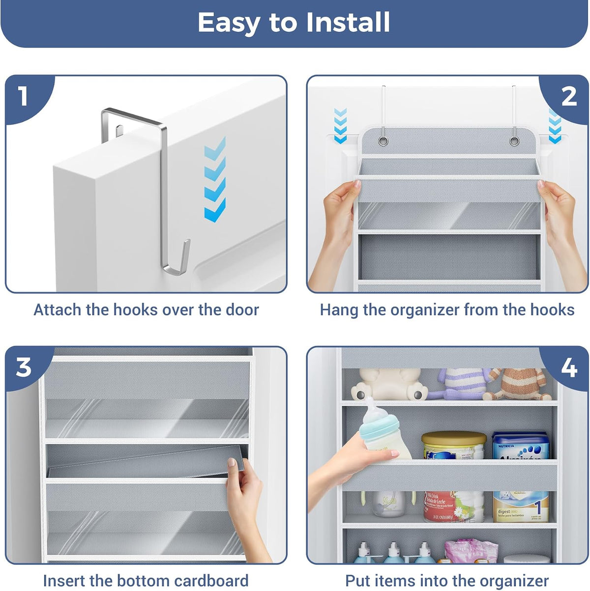 Over the Door Organizer, 5-Shelf Hanging Organizer, Grey