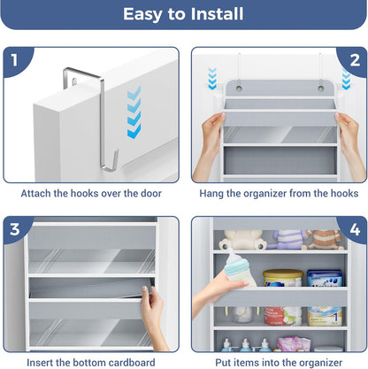 Over the Door Organizer, 5-Shelf Hanging Organizer, Grey