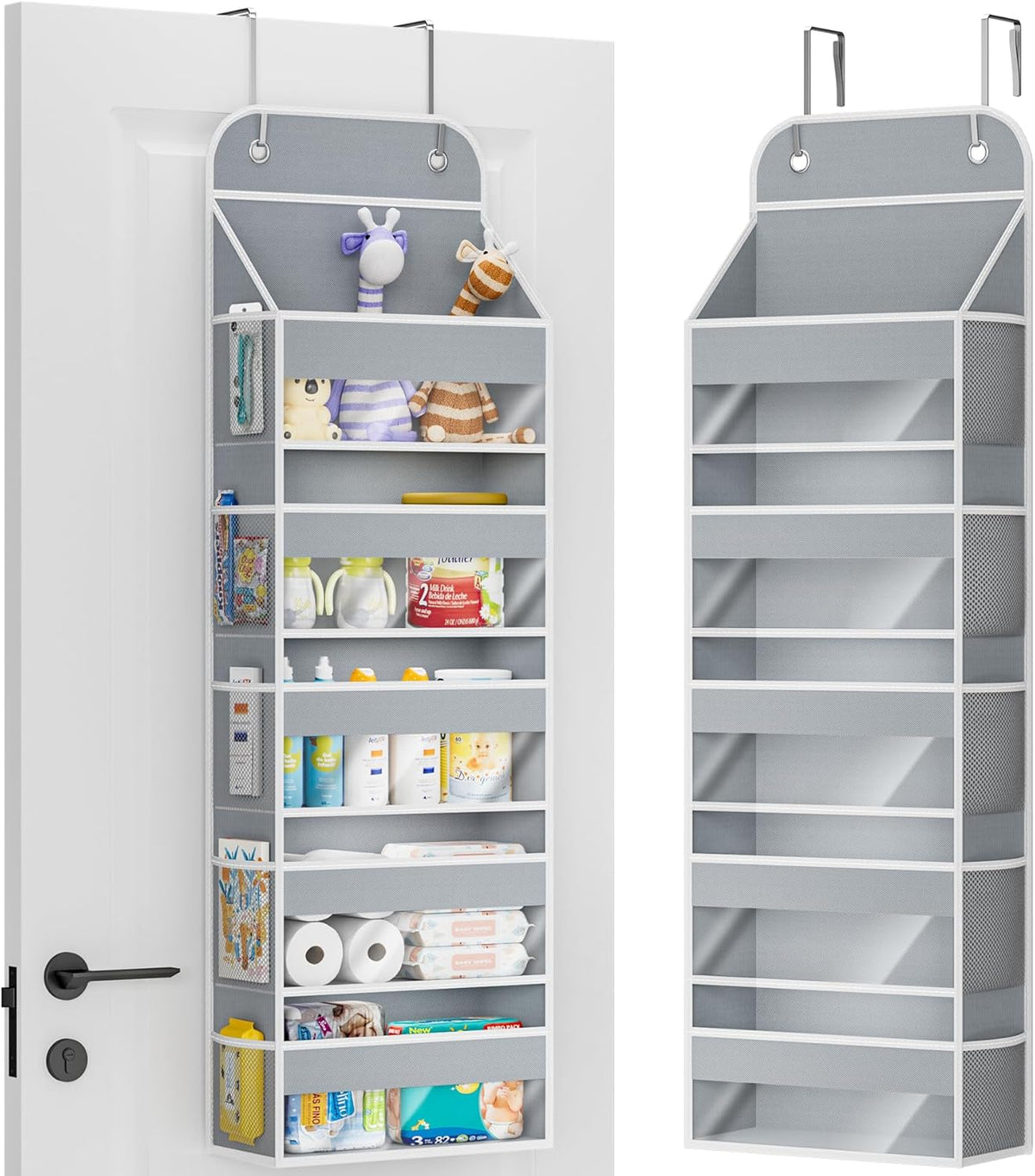 Over the Door Organizer, 5-Shelf Hanging Organizer, Grey