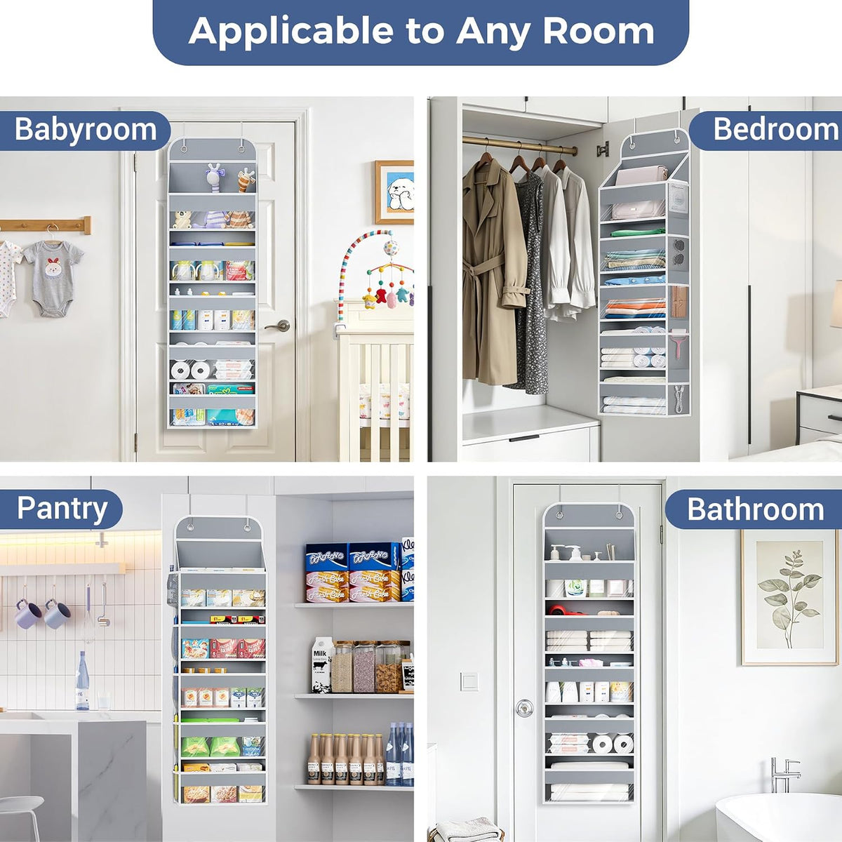 Over the Door Organizer, 5-Shelf Hanging Organizer, Grey