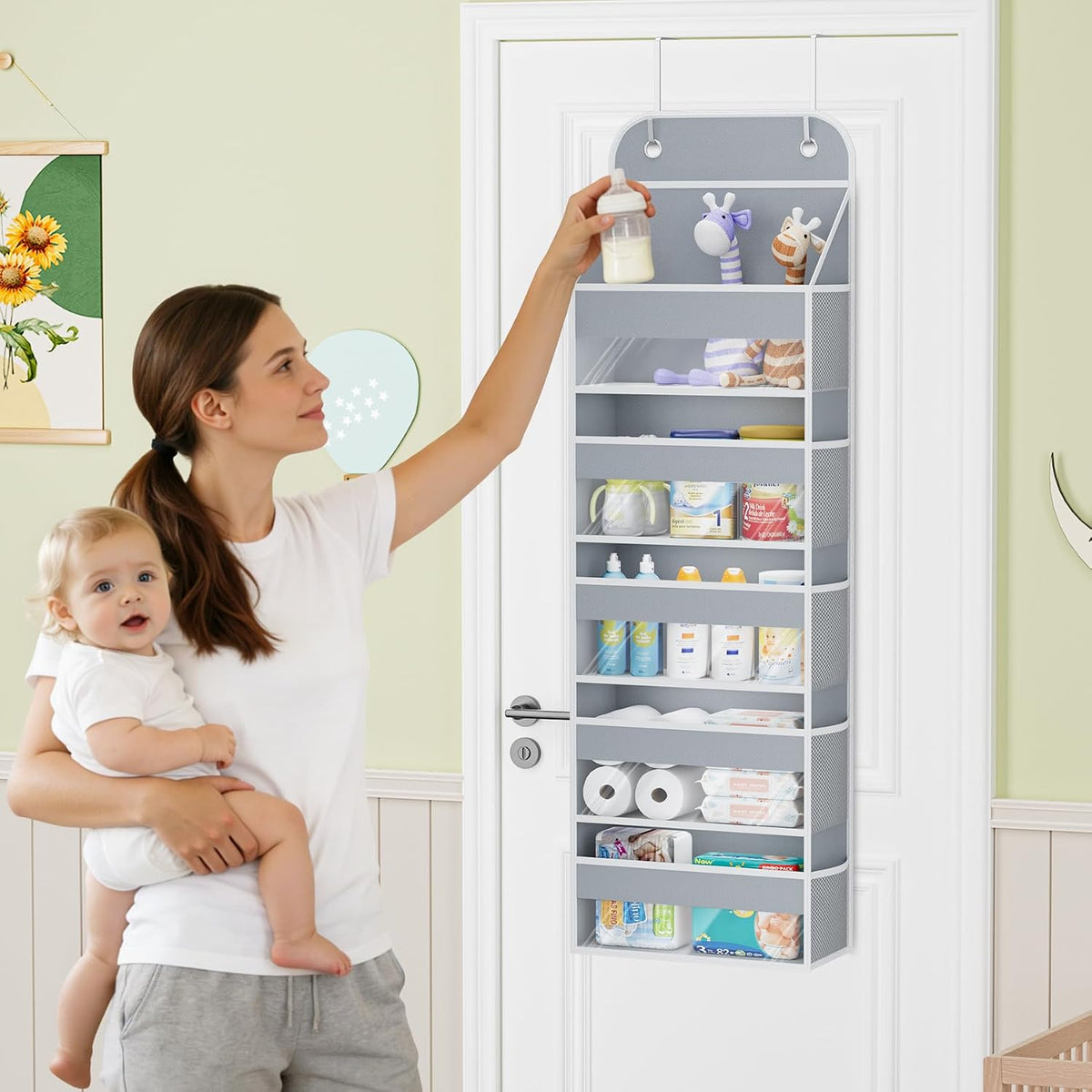 Over the Door Organizer, 5-Shelf Hanging Organizer, Grey