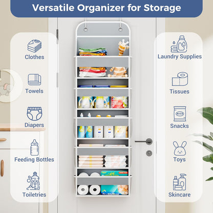 Over the Door Organizer, 5-Shelf Hanging Organizer, Grey
