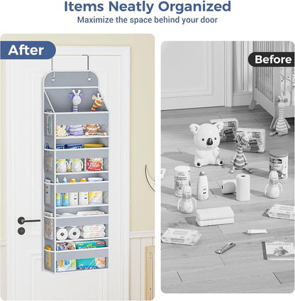 Over the Door Organizer, 5-Shelf Hanging Organizer, Grey