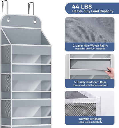 Over the Door Organizer, 5-Shelf Hanging Organizer, Grey
