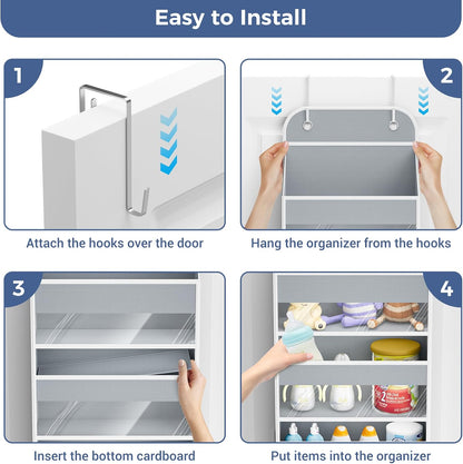 Over the Door Organizer, 5-Shelf Hanging Organizer, Grey