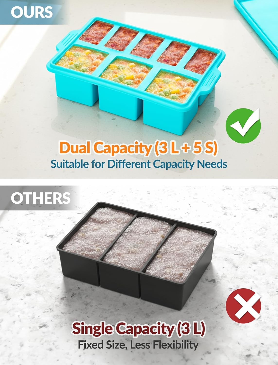 Silicone Freezer Tray with Lid, Steel Frame, Soup & Meal Prep