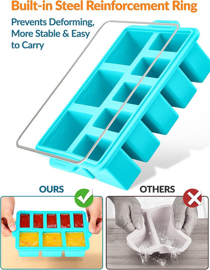 Silicone Freezer Tray with Lid, Steel Frame, Soup & Meal Prep